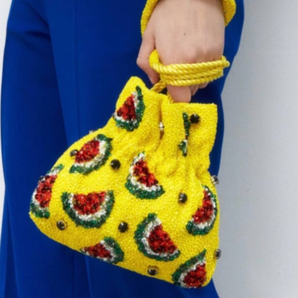 Zara Yellow Beaded Watermelon Bucket Bag New - Picture 5 of 5